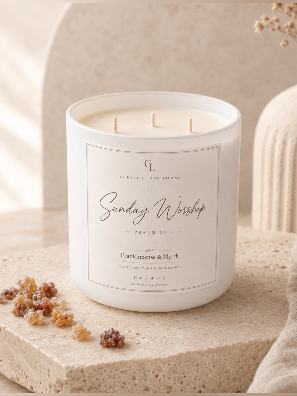 Sunday Worship Candle | 16 oz | Frankincense & Myrrh | Bible Study Candle New